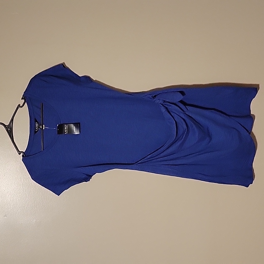 Ralph Lauren Royal Blue‎ Cap Sleeve Twist Front Ruch Pleat Wrap Dress Size 6 NWT